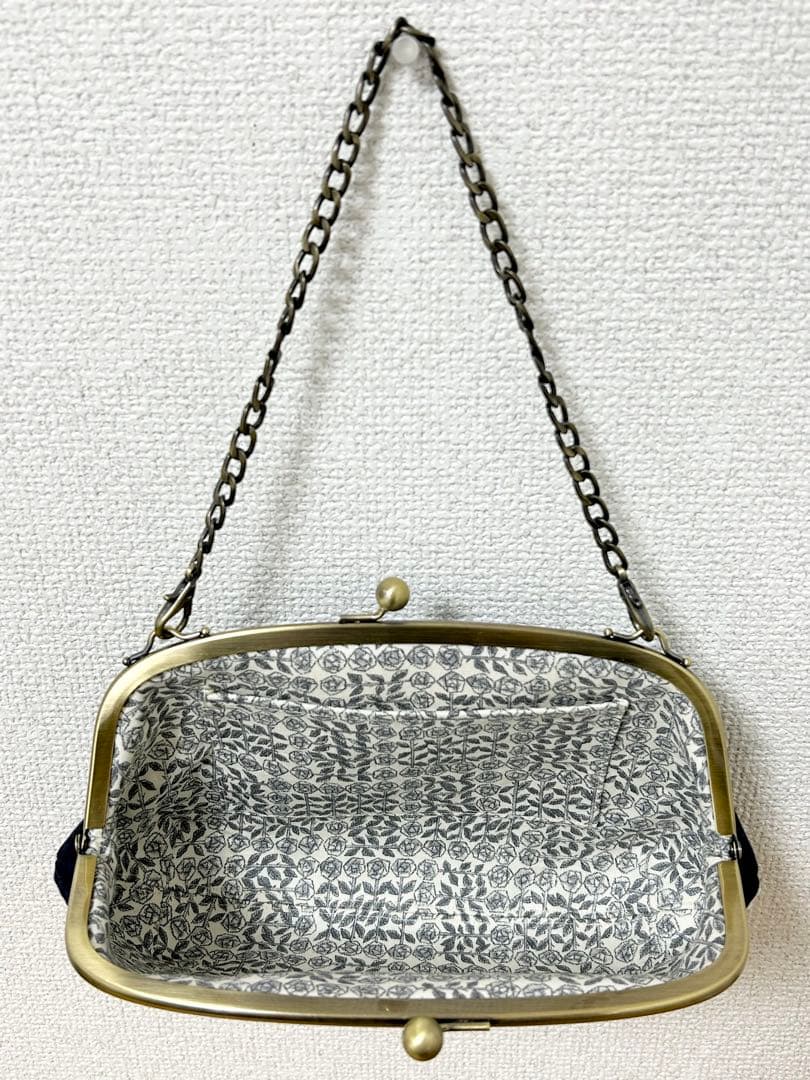 ハンドメイド がま口 バッグ ポーチ タンバリン ネイビー ミナペルホネン
