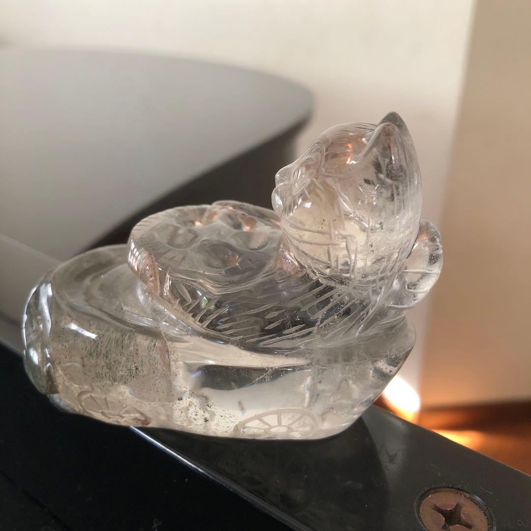 ガーデンクォーツ　水晶　天然石置物　猫