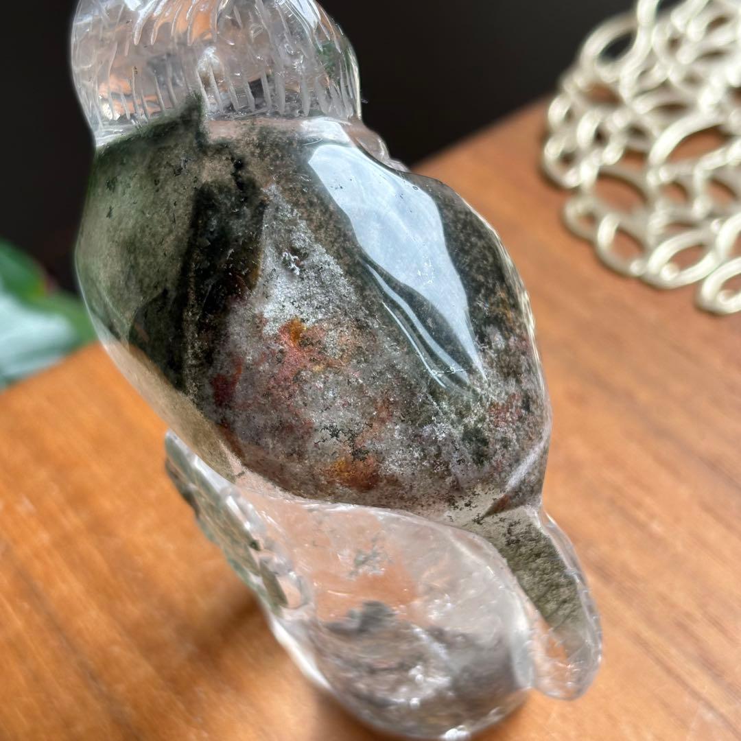 天然石 ブラジル産 グリーンガーデンクォーツ 猫の置物314g