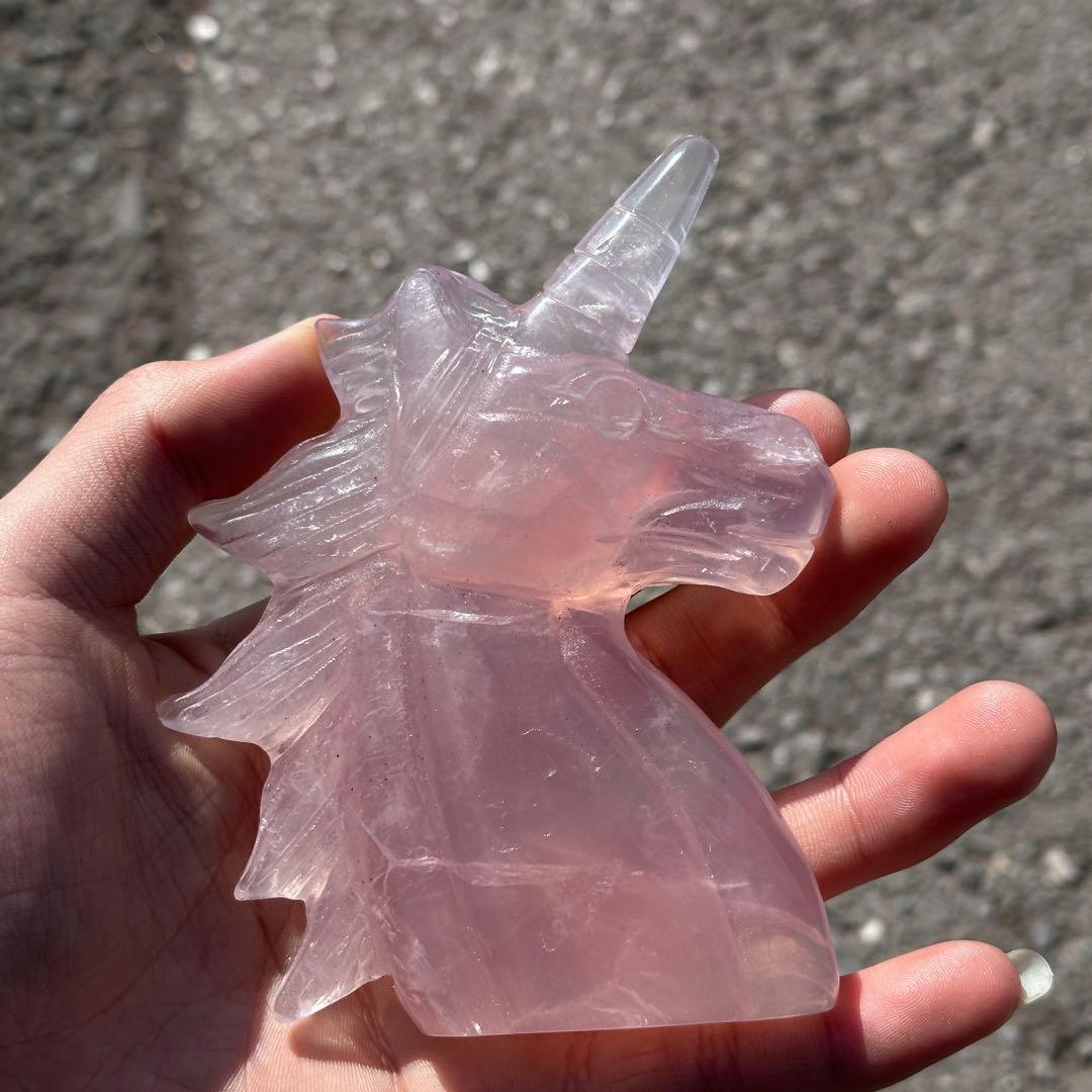 天然石ローズクォーツのユニコーン置物　ご購入前に在庫確認G.1206