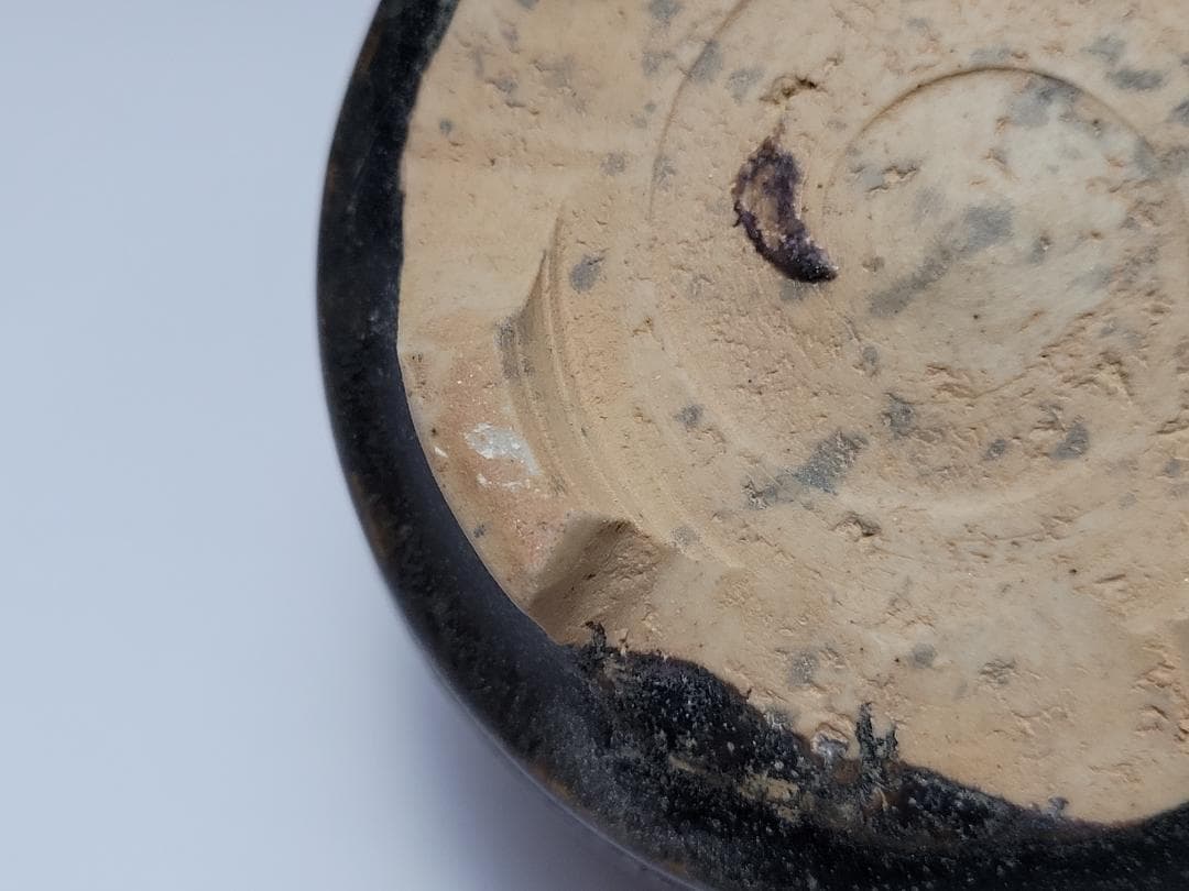 黒釉 竹節型 三足香炉 宋元時代 幅約7.6cm