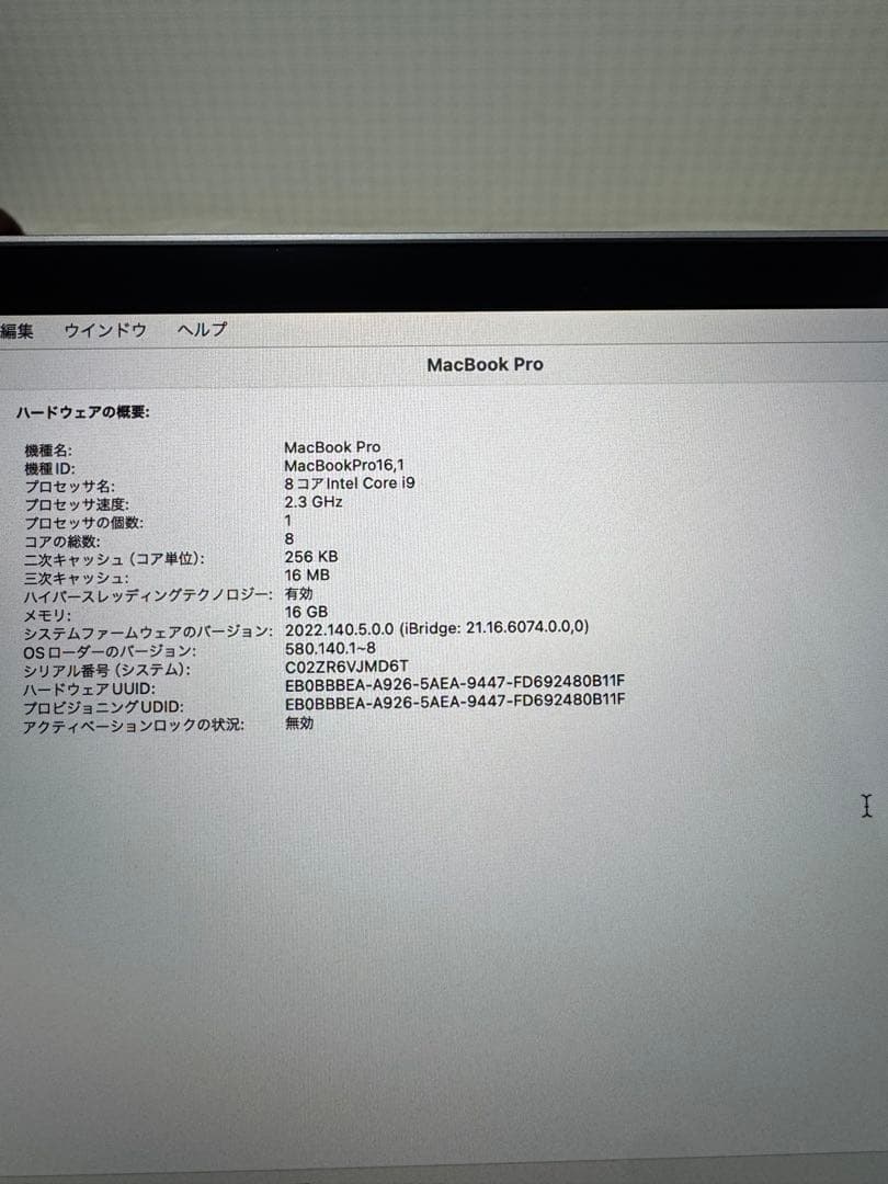 MacBook Pro 16インチ i9 16GB 1TB