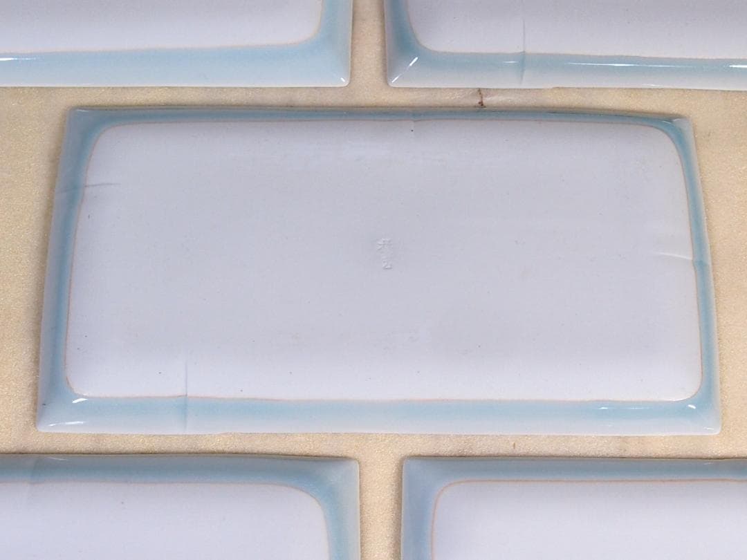 【未使用】たち吉/橘吉 青磁 長角皿 5客 竹節陽刻 焼物皿/刺身皿 磁器/食器