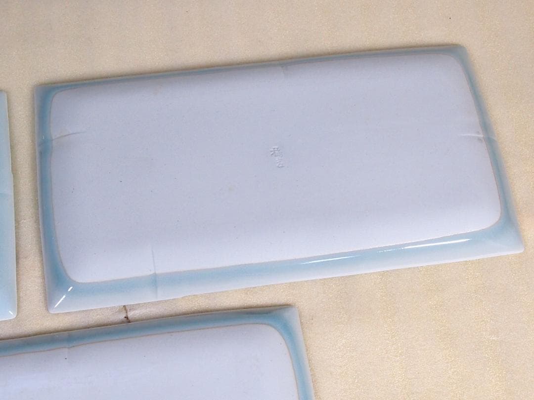 【未使用】たち吉/橘吉 青磁 長角皿 5客 竹節陽刻 焼物皿/刺身皿 磁器/食器