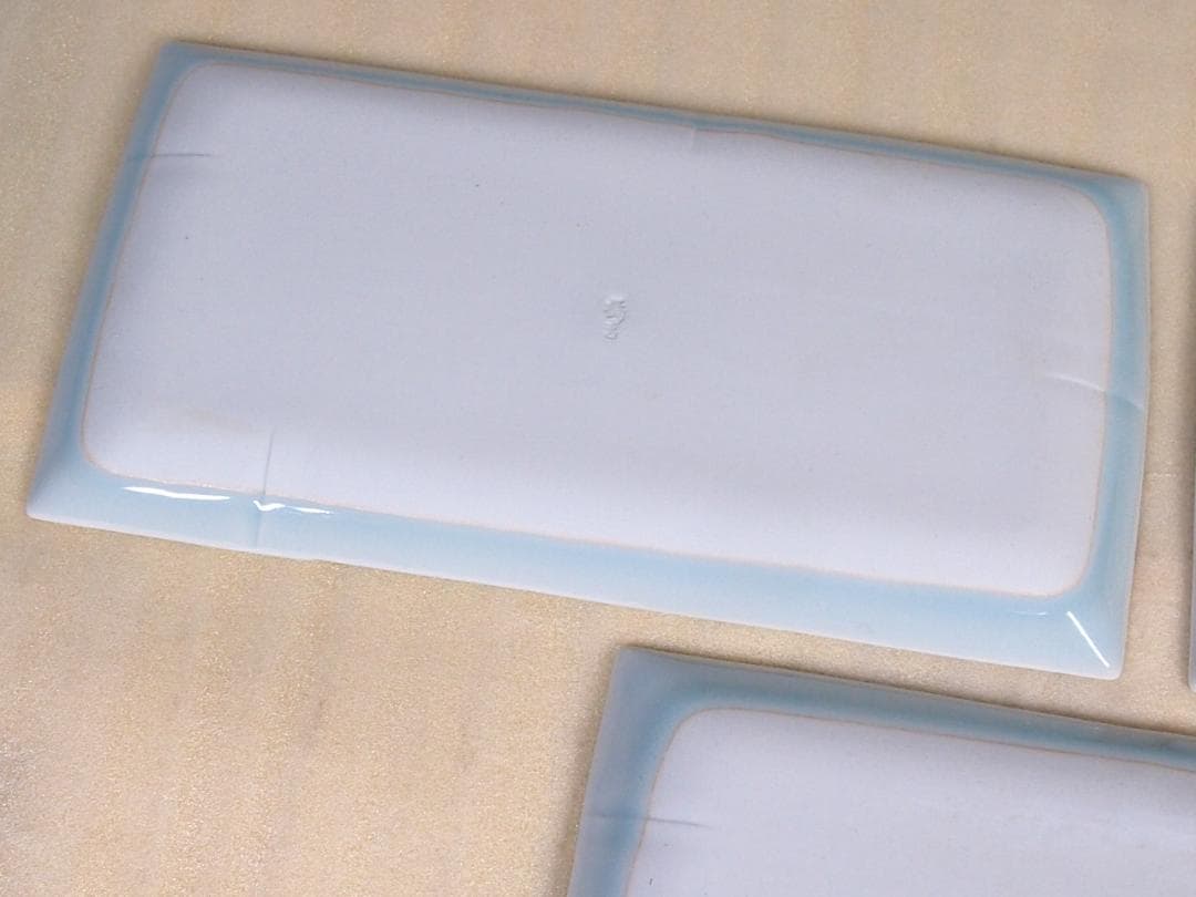 【未使用】たち吉/橘吉 青磁 長角皿 5客 竹節陽刻 焼物皿/刺身皿 磁器/食器