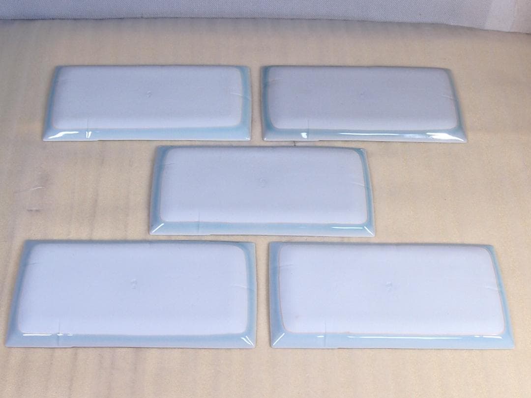 【未使用】たち吉/橘吉 青磁 長角皿 5客 竹節陽刻 焼物皿/刺身皿 磁器/食器