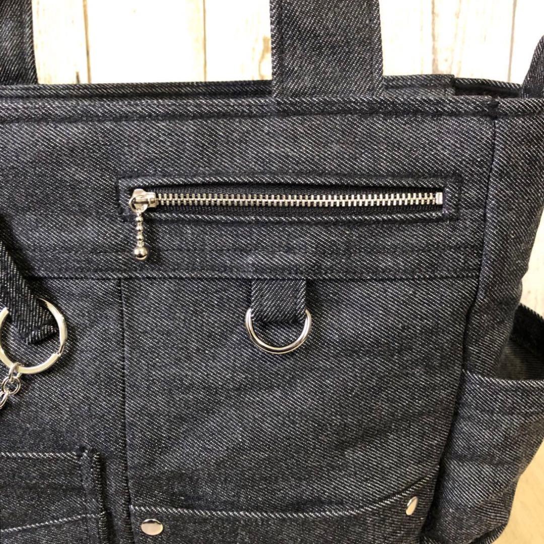 トートバッグ　ハンドメイド　デニムリメイク　ブラック　両開き【新品デニム】