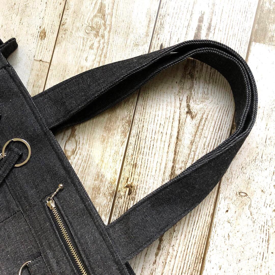 トートバッグ　ハンドメイド　デニムリメイク　ブラック　両開き【新品デニム】