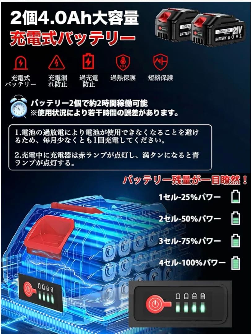 草刈り機 充電式 コードレス 4000mAh大容量バッテリー2個搭載