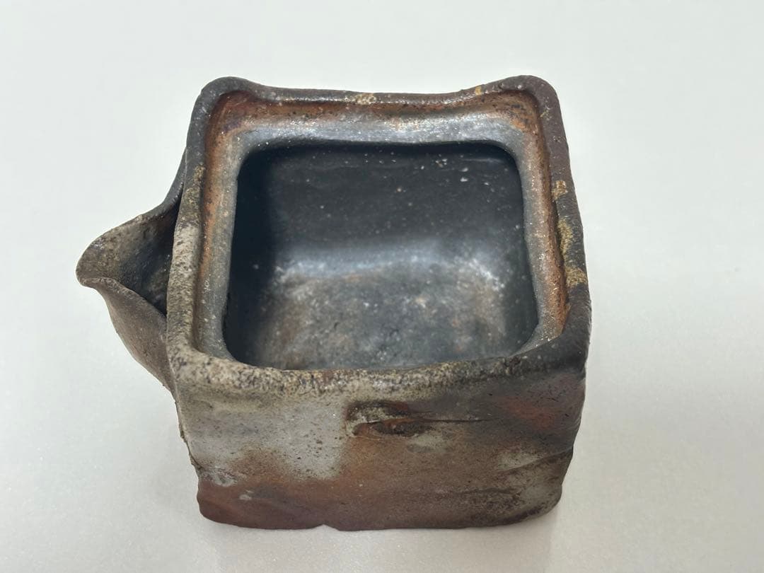 ⑭備前焼 宝瓶 登り窯 柘榴 ザクロ 4角 手びねり 急須