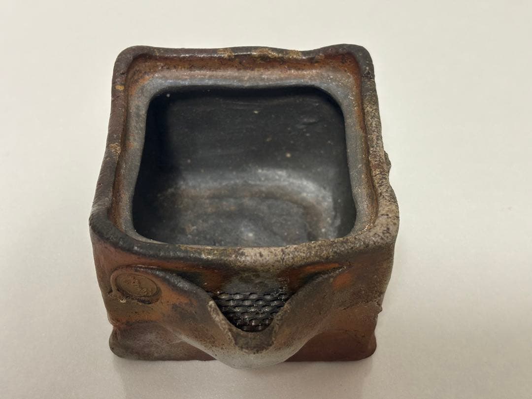 ⑭備前焼 宝瓶 登り窯 柘榴 ザクロ 4角 手びねり 急須