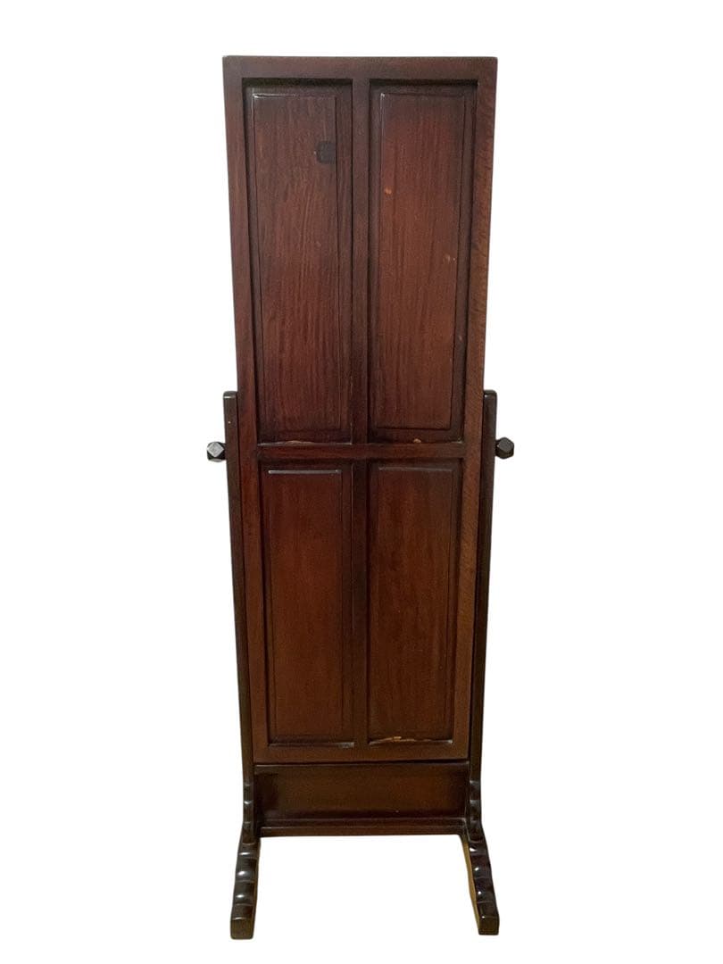 唐木家具 スタンドミラー 姿見 全身鏡 中国家具 彫刻 アンティーク　無垢