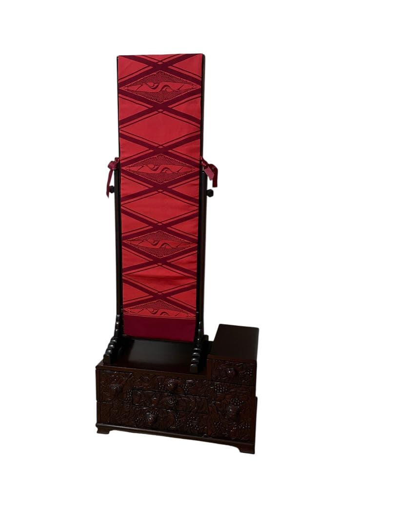 唐木家具 スタンドミラー 姿見 全身鏡 中国家具 彫刻 アンティーク　無垢