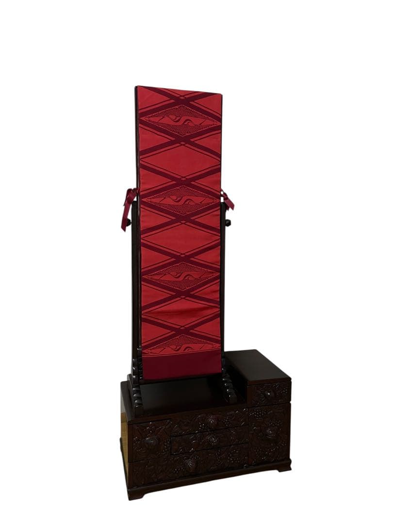 唐木家具 スタンドミラー 姿見 全身鏡 中国家具 彫刻 アンティーク　無垢