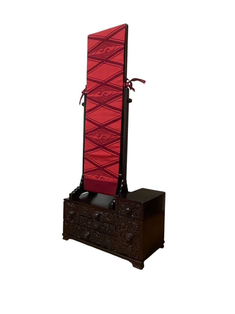 唐木家具 スタンドミラー 姿見 全身鏡 中国家具 彫刻 アンティーク　無垢