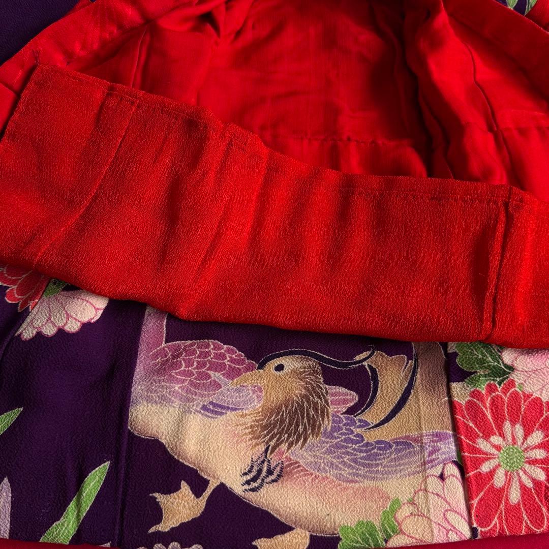 市松人形 12〜13号(44cm)サイズの着物　比翼仕立て　紫　菊おしどり　15