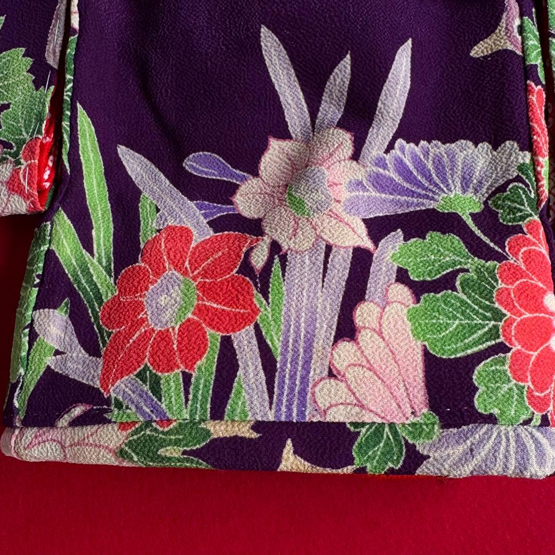 市松人形 12〜13号(44cm)サイズの着物　比翼仕立て　紫　菊おしどり　15