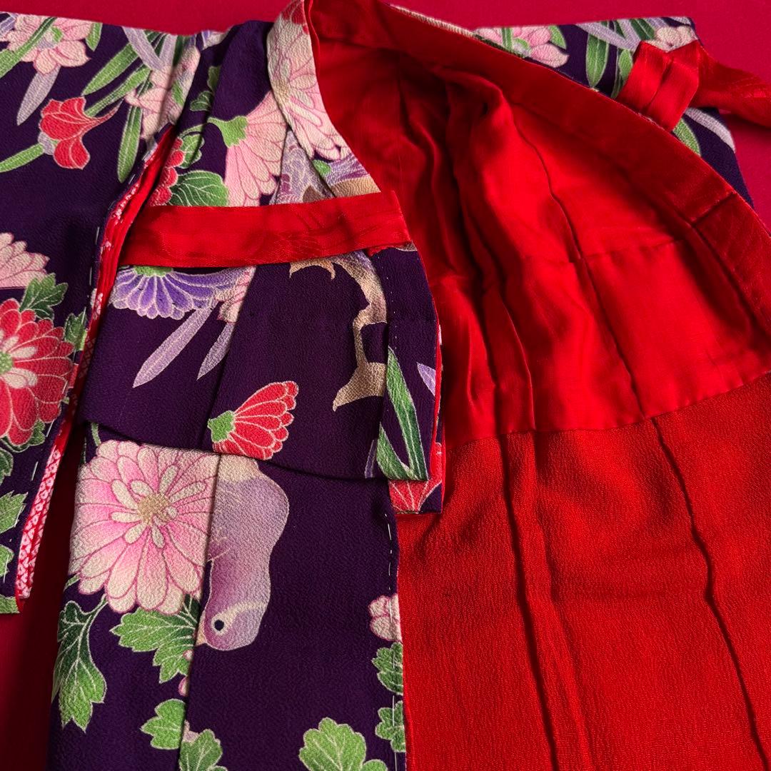 市松人形 12〜13号(44cm)サイズの着物　比翼仕立て　紫　菊おしどり　15