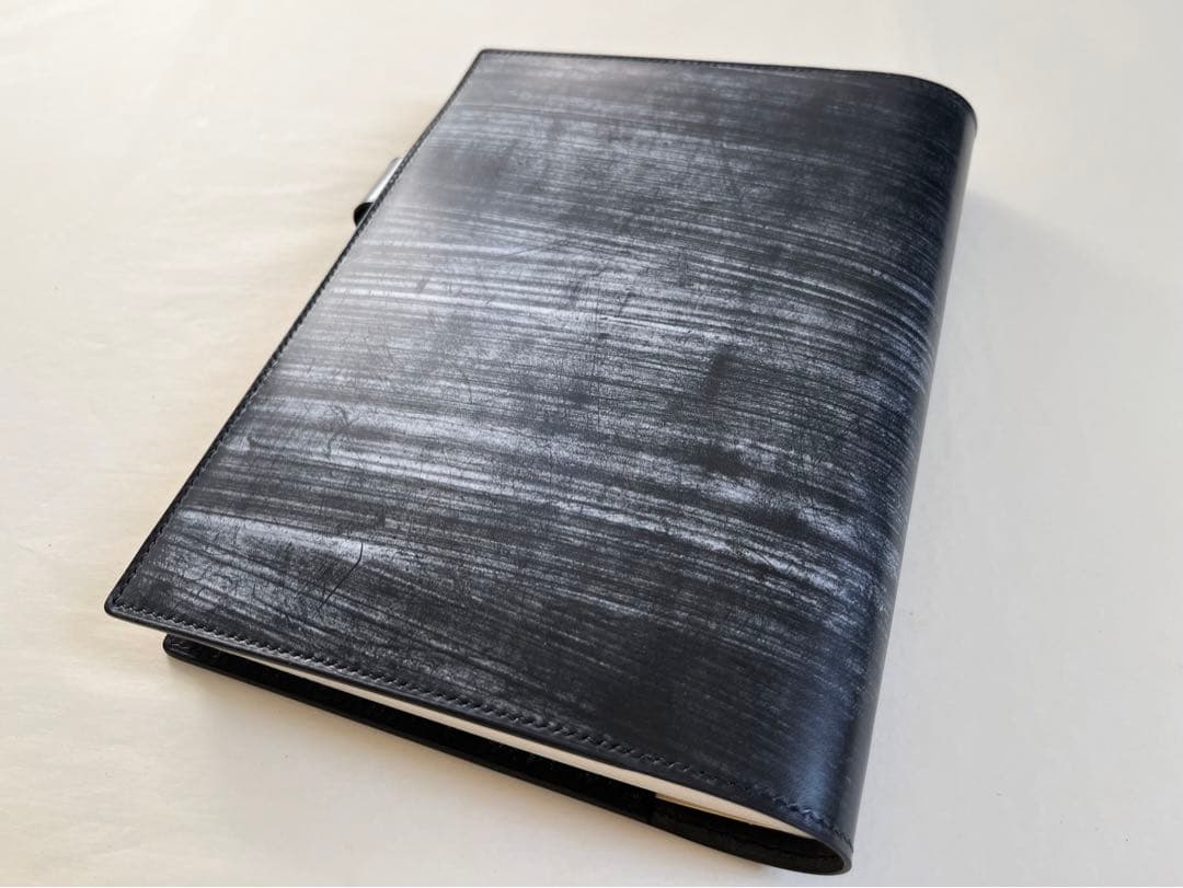 【受注生産】A5手帳カバー　ブックカバー　ブライドルレザー　手縫い　ブラック