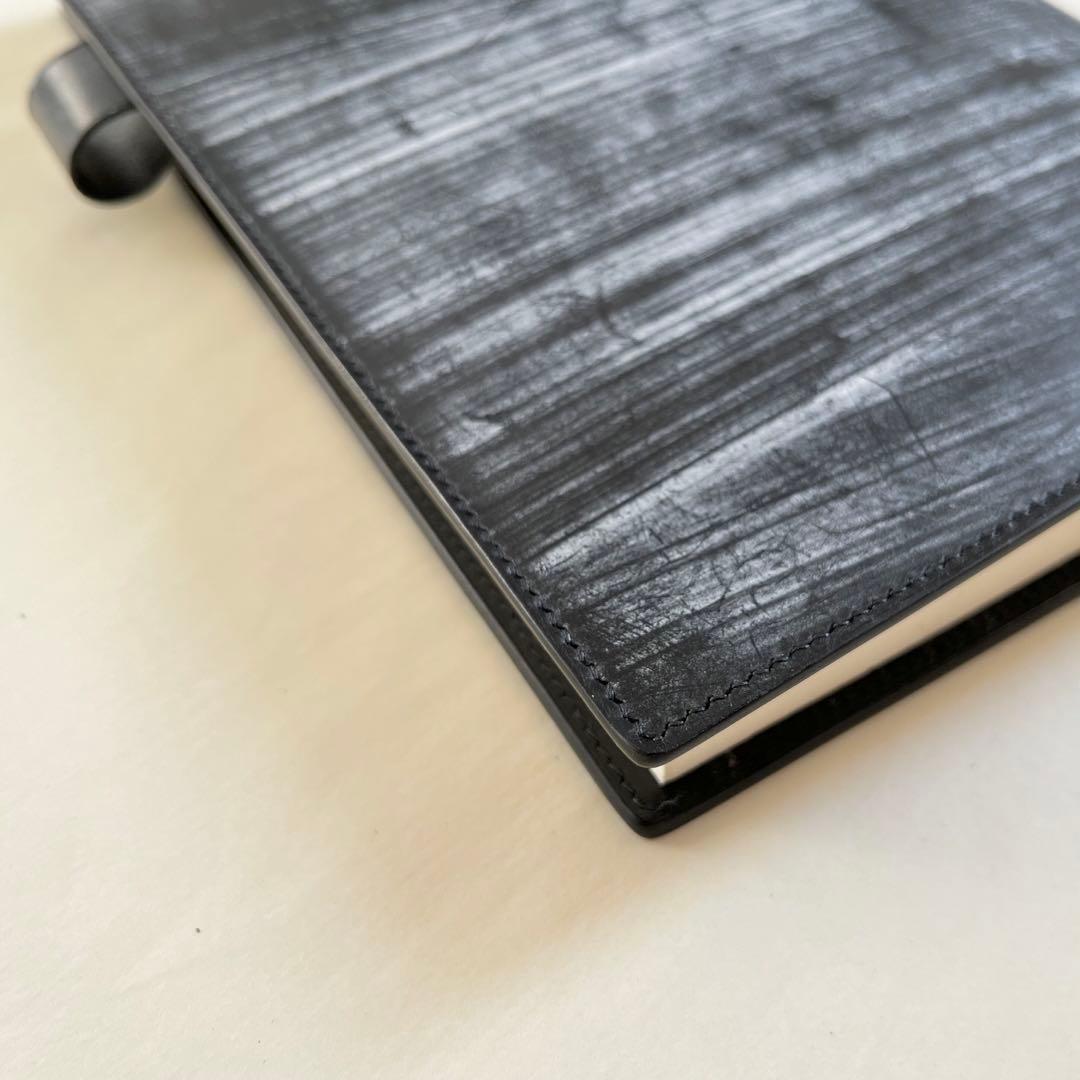 【受注生産】A5手帳カバー　ブックカバー　ブライドルレザー　手縫い　ブラック