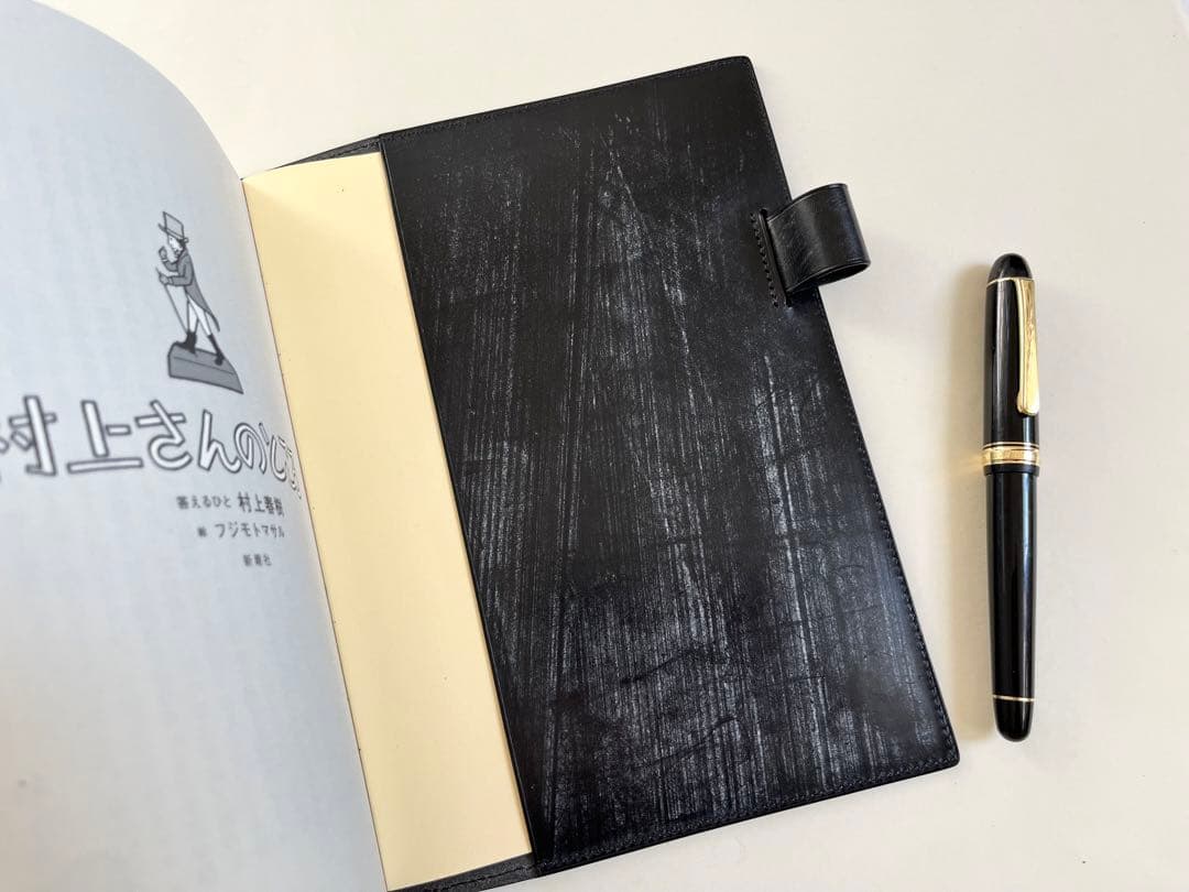 【受注生産】A5手帳カバー　ブックカバー　ブライドルレザー　手縫い　ブラック