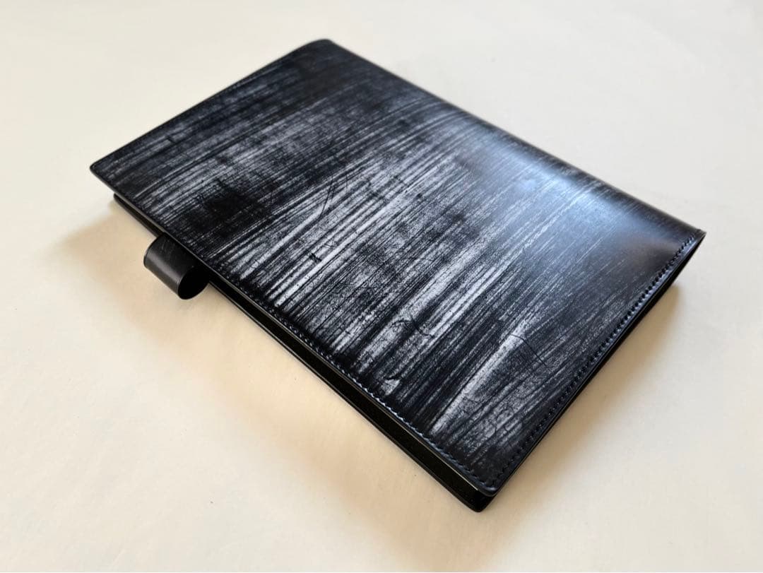 【受注生産】A5手帳カバー　ブックカバー　ブライドルレザー　手縫い　ブラック