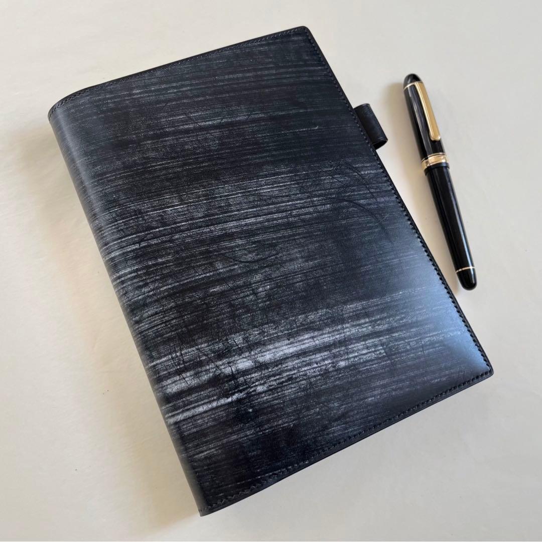 【受注生産】A5手帳カバー　ブックカバー　ブライドルレザー　手縫い　ブラック