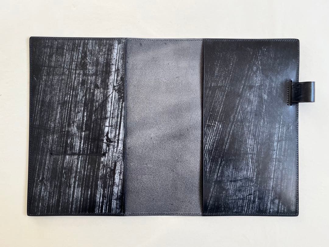 【受注生産】A5手帳カバー　ブックカバー　ブライドルレザー　手縫い　ブラック