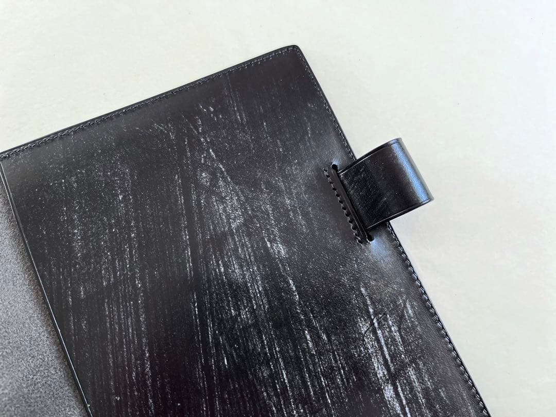 【受注生産】A5手帳カバー　ブックカバー　ブライドルレザー　手縫い　ブラック