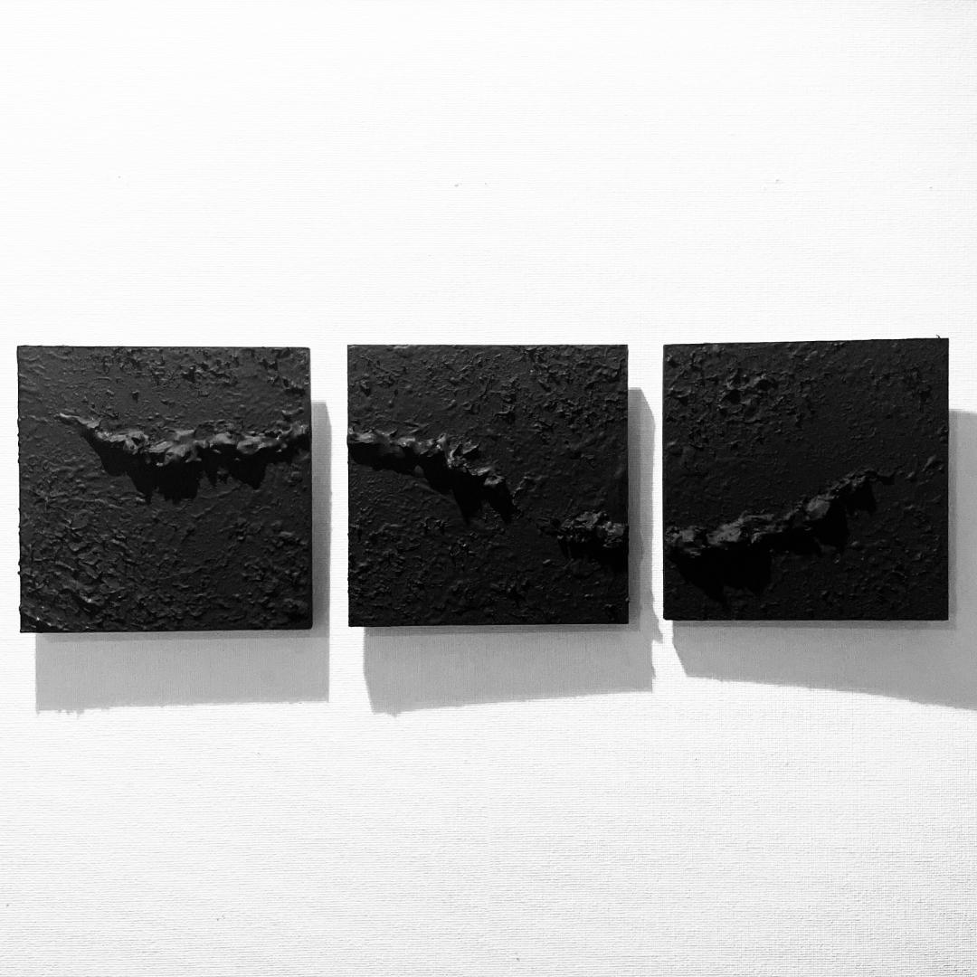 マットブラックテクスチャーアート｜20㎝3枚｜モダン　インテリア　アートパネル
