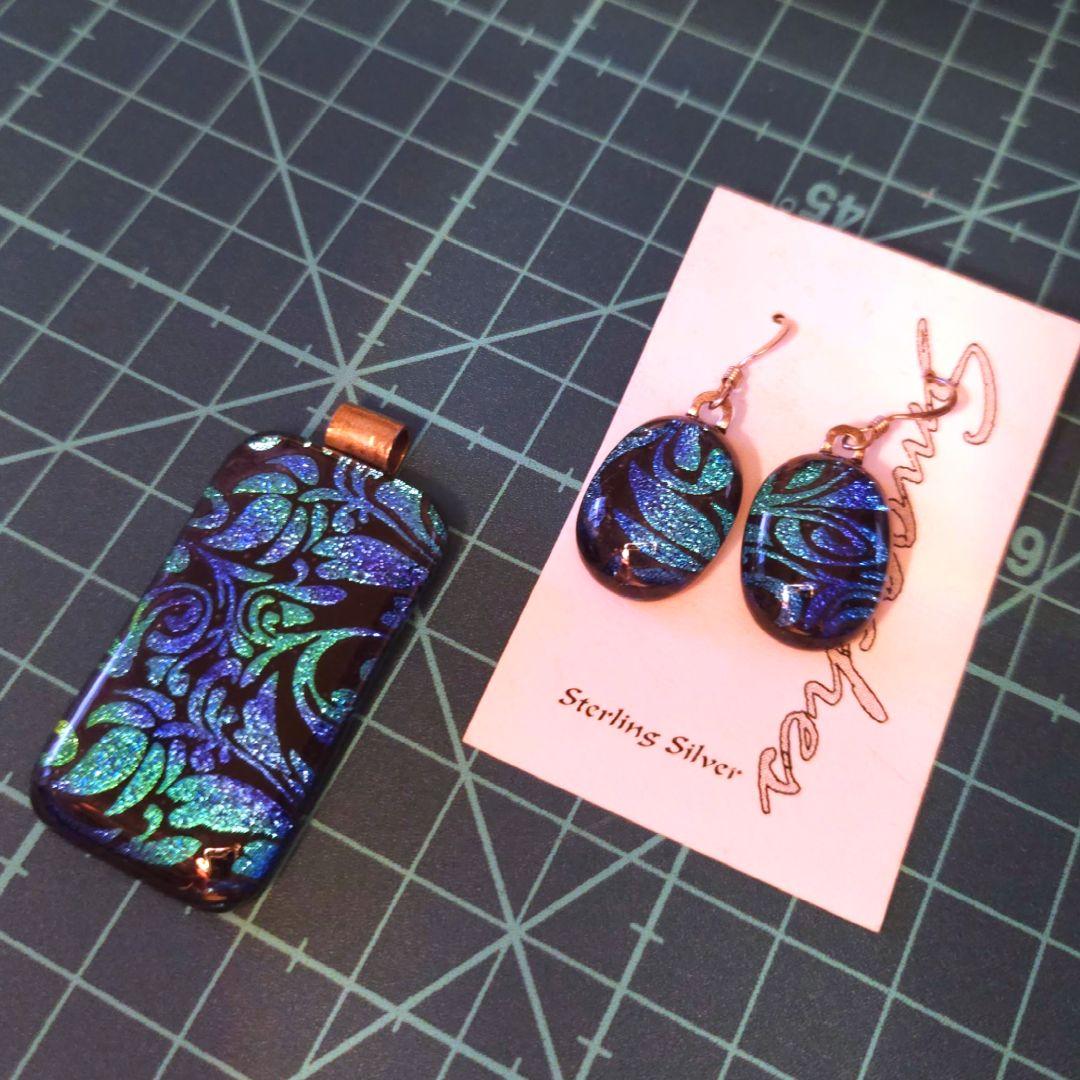 クリア・レイク・アート・グラス　ピアス＆ペンダントトップ　スターリングシルバー