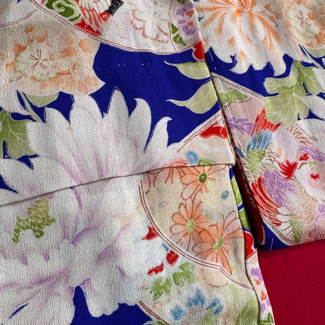 市松人形 13号(47cm)サイズの着物　比翼仕立て　ロイヤルブルー　花鶴