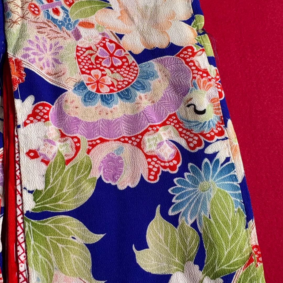 市松人形 13号(47cm)サイズの着物　比翼仕立て　ロイヤルブルー　花鶴