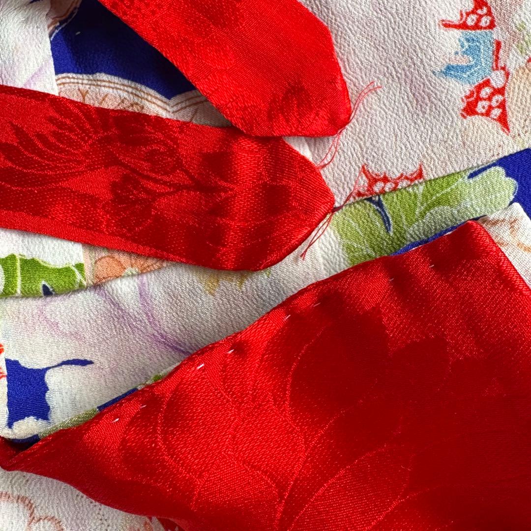 市松人形 13号(47cm)サイズの着物　比翼仕立て　ロイヤルブルー　花鶴