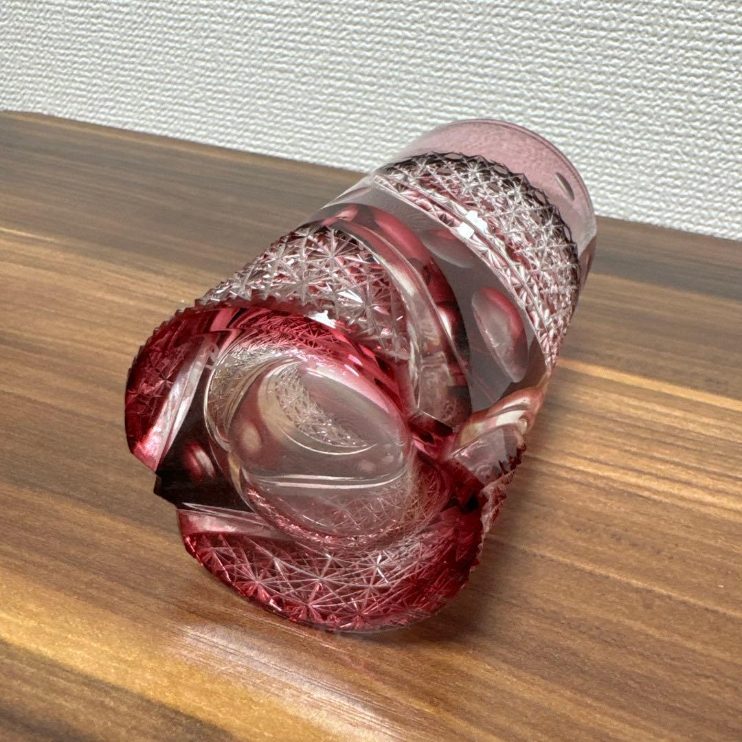 【送料無料】江戸切子 黒川昭男作 グラス 赤色