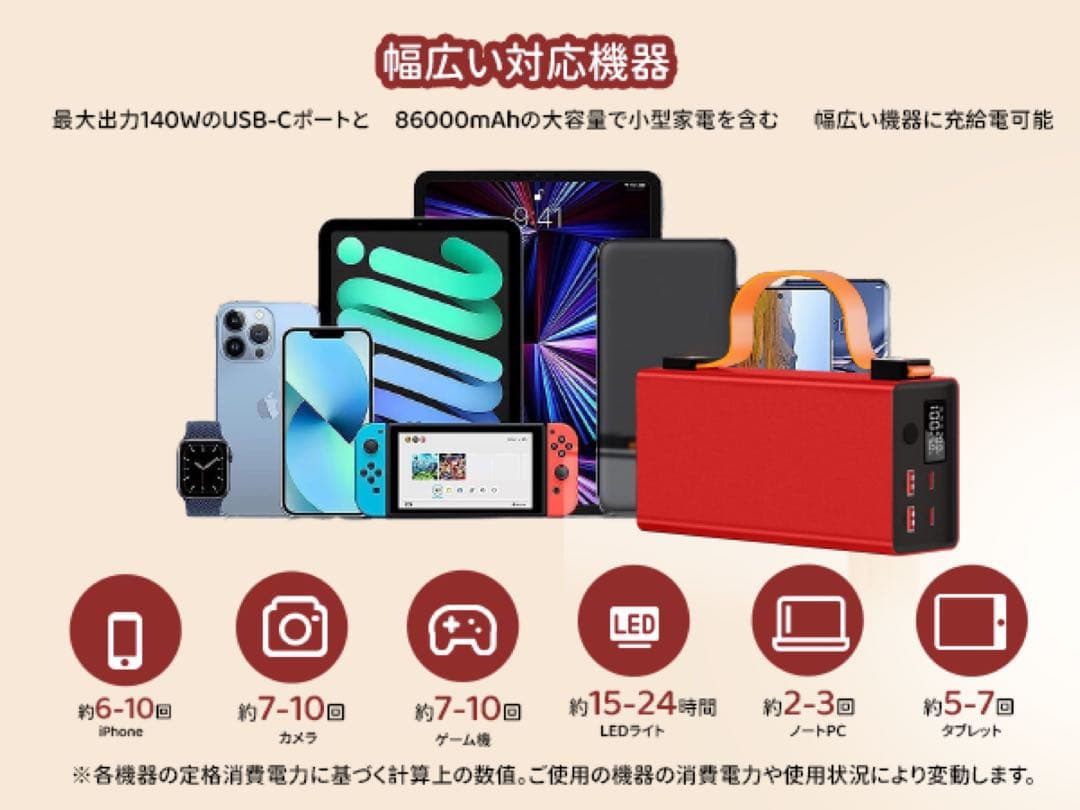 140W 86000mAh♥モバイルバッテリー 超大容量 急速充電 4台同時可能