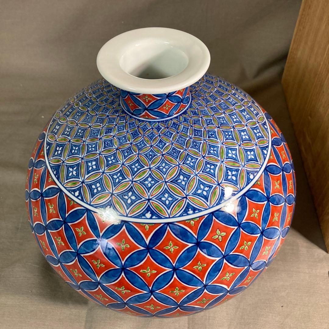 【源右衛門】古伊万里の伝統　日本の名窯　舘林源右衛門作　染錦七宝紋　花瓶