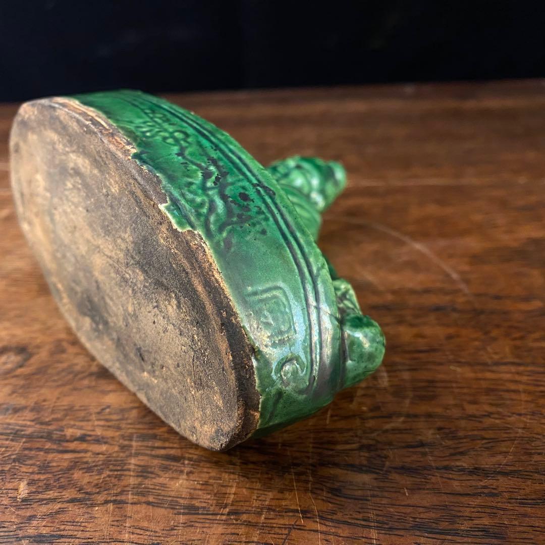 緑釉仙人型筆洗　中国古美術　文房四宝