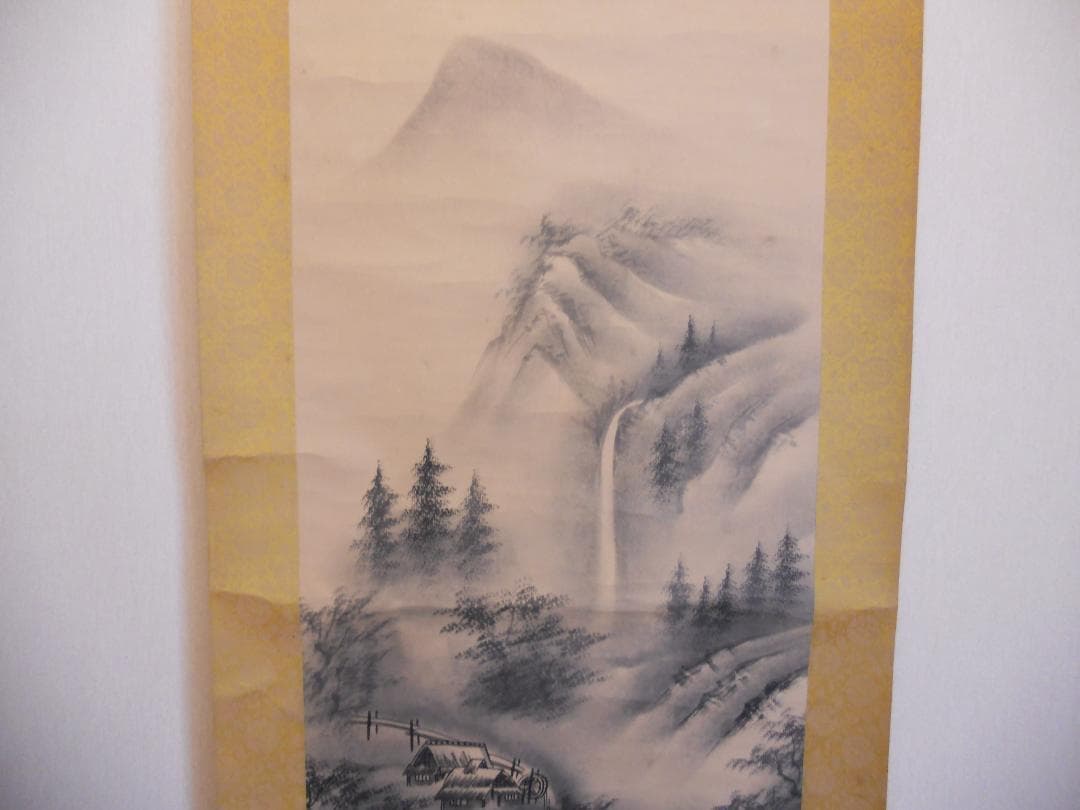 掛け軸 清雲 色山水画 紙本 希少 軸装 茶道具 掛軸 です。