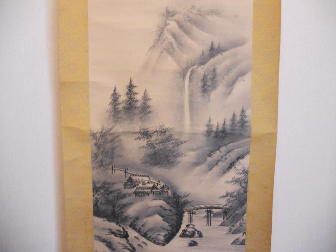 掛け軸 清雲 色山水画 紙本 希少 軸装 茶道具 掛軸 です。