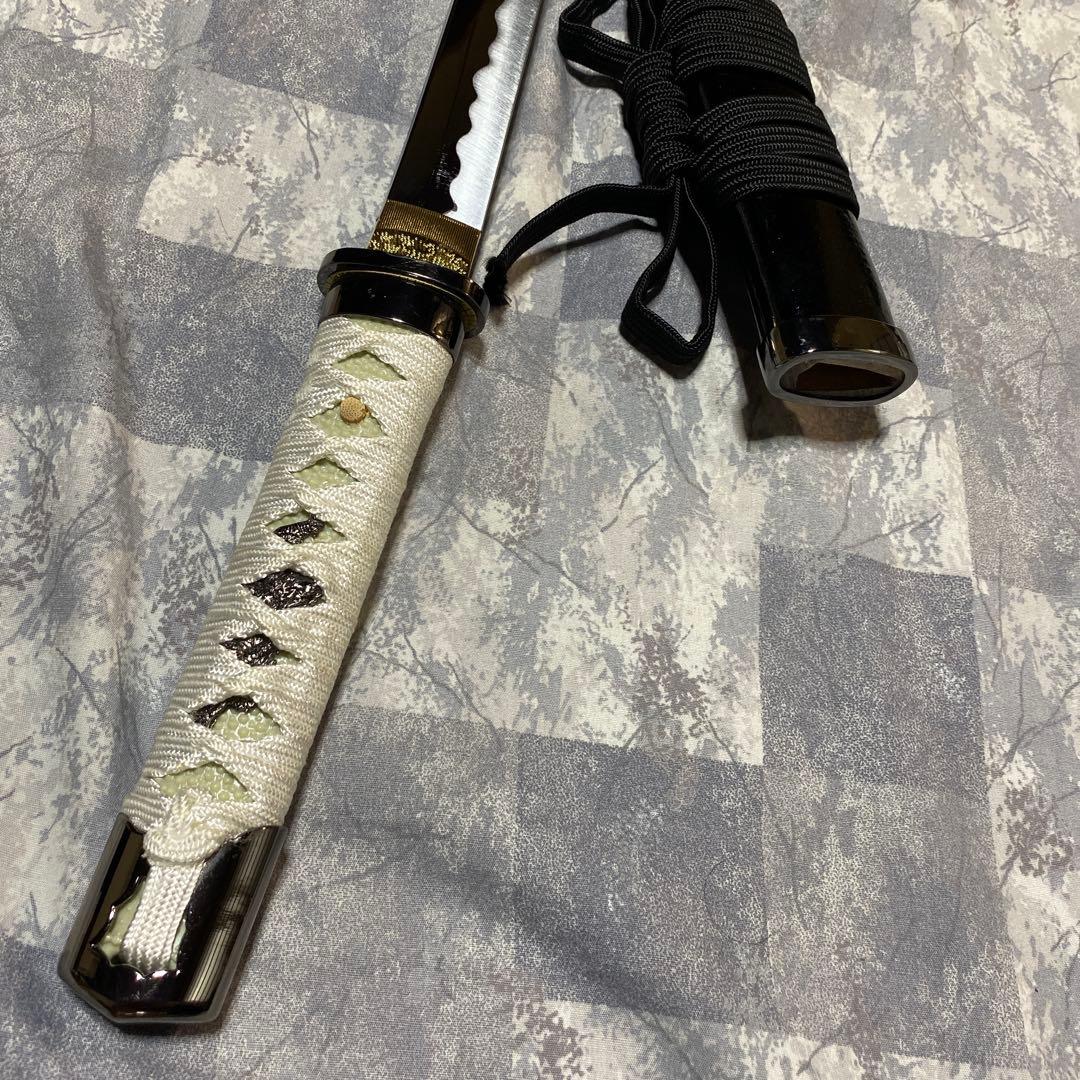 高級模造刀 脇差 白柄鍔無し 金口金尻黒呂鞘