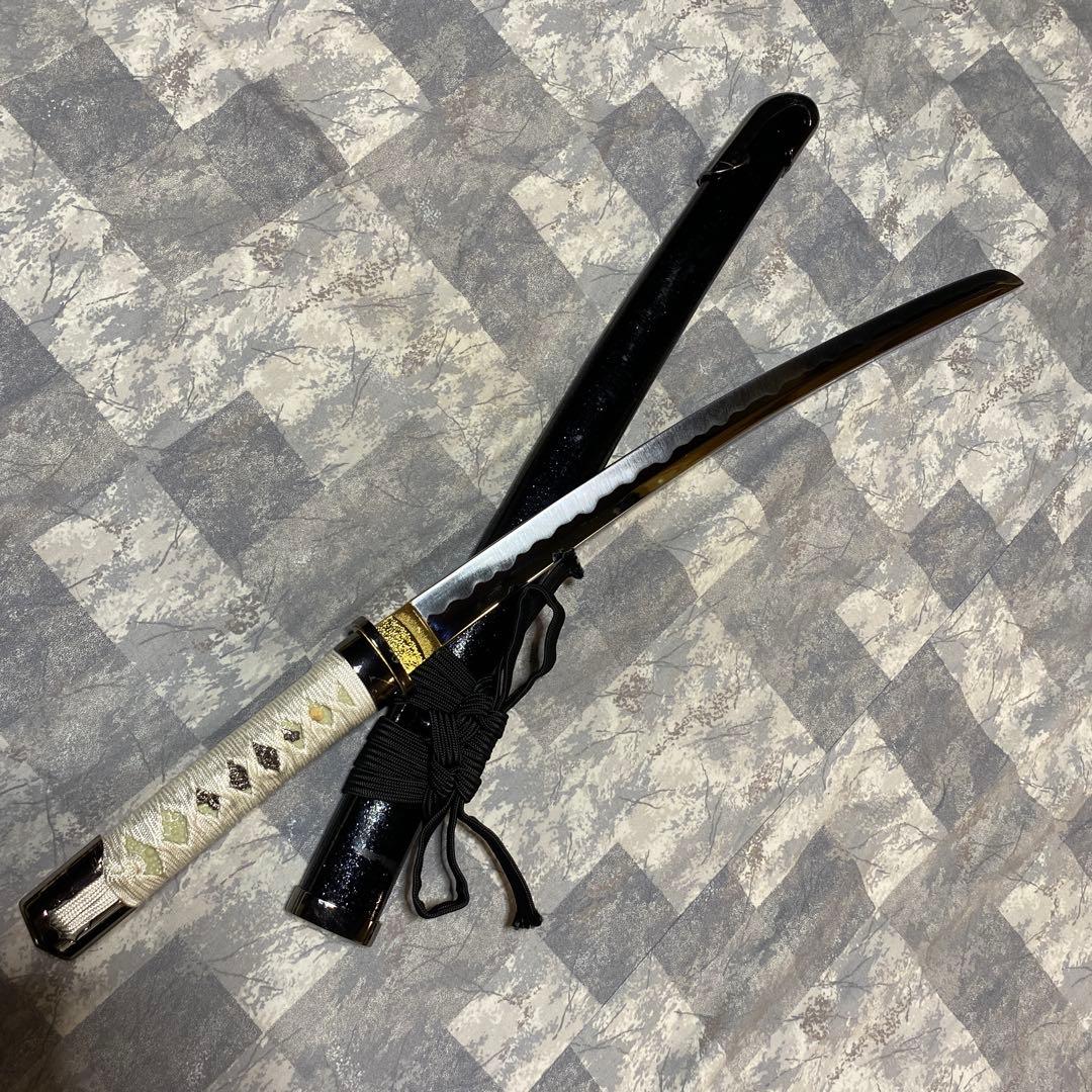 高級模造刀 脇差 白柄鍔無し 金口金尻黒呂鞘