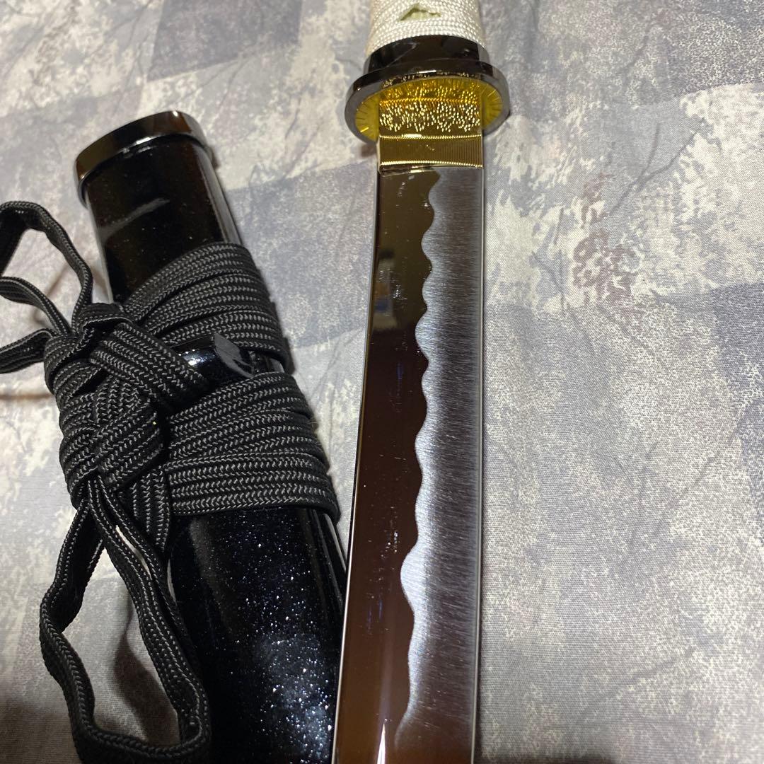 高級模造刀 脇差 白柄鍔無し 金口金尻黒呂鞘