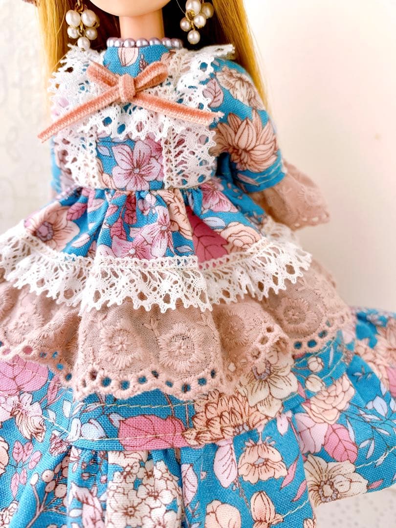 リカちゃんハンドメイド服★ 大人ガーリードレス★モーヴィピンクレース