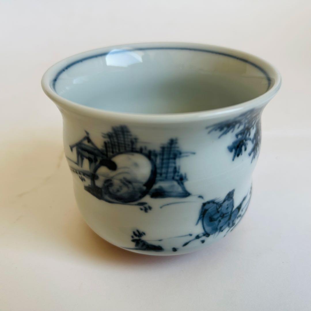 【未使用】清水焼 陶器 染付 山水 瑞昭 蓋付き 茶碗蒸し 煮物椀 小皿 5客揃