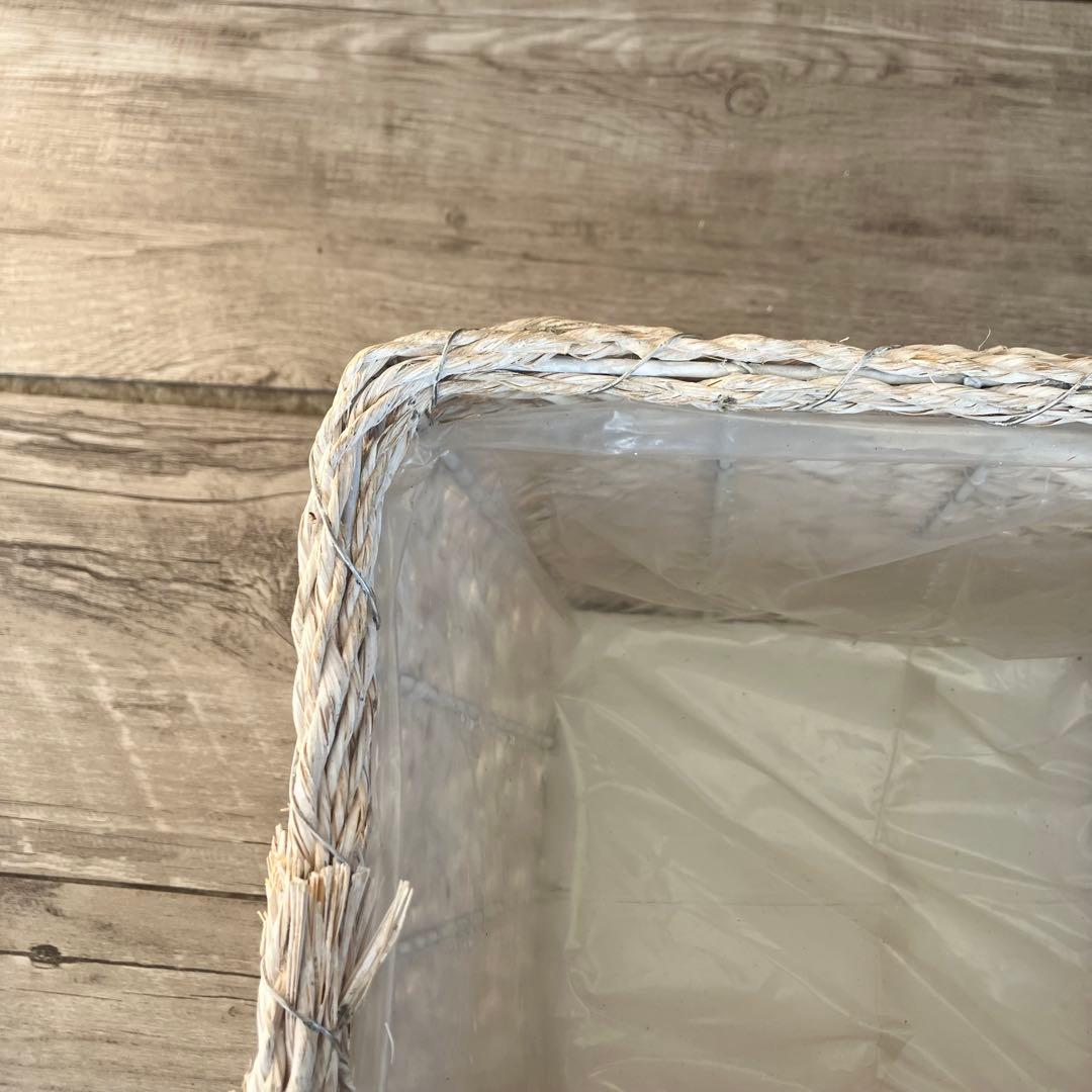 B-壁【内ビニール付】ホワイトウォッシュ 鉢カバー プランターバスケット角型カゴ