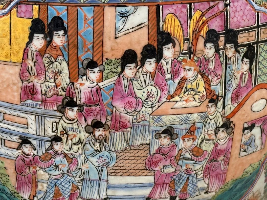 中国　粉彩　人物圖　鉢　高さ約33.5cm 大清乾隆年製銘　送料込み269325