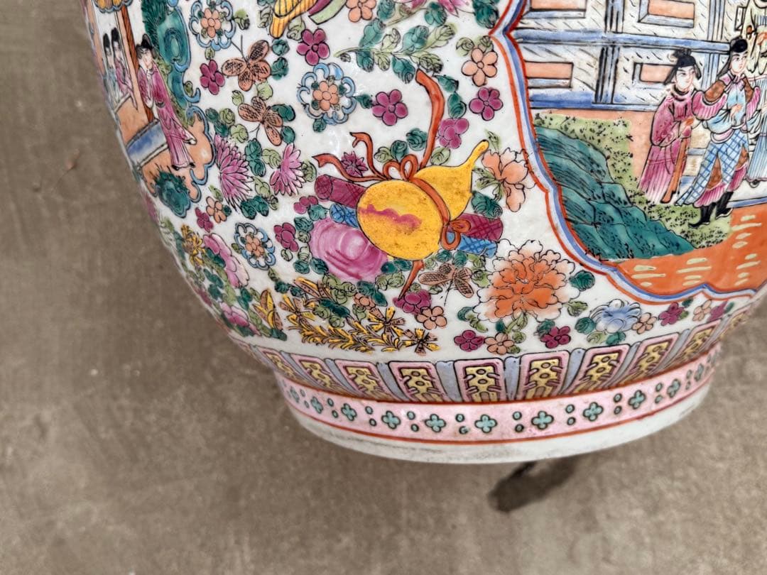 中国　粉彩　人物圖　鉢　高さ約33.5cm 大清乾隆年製銘　送料込み269325