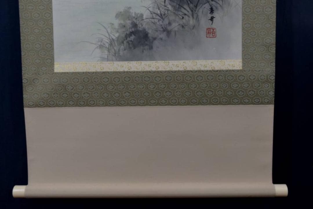 【真作】吾舟/春景山水人物図/掛軸/名家伝来/AA-453