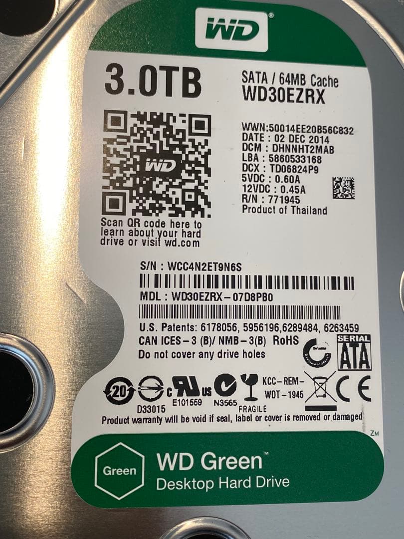 外付けハードディスク・ドライブ WD Green 3.0TB HDD WD30EZRX